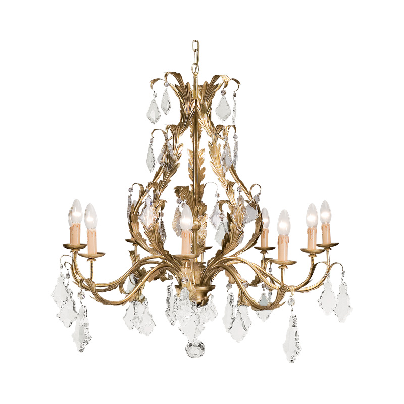 Kristallikruunu 401-10 | Sisustusliike Portiikki Kristallikruunu 1800 luku, kullanvärinen kruunu, kultainen kattokruunu