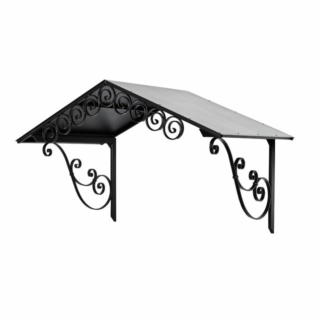 Musta tai harmaa A mallinen ovilippa ja ovikatos.