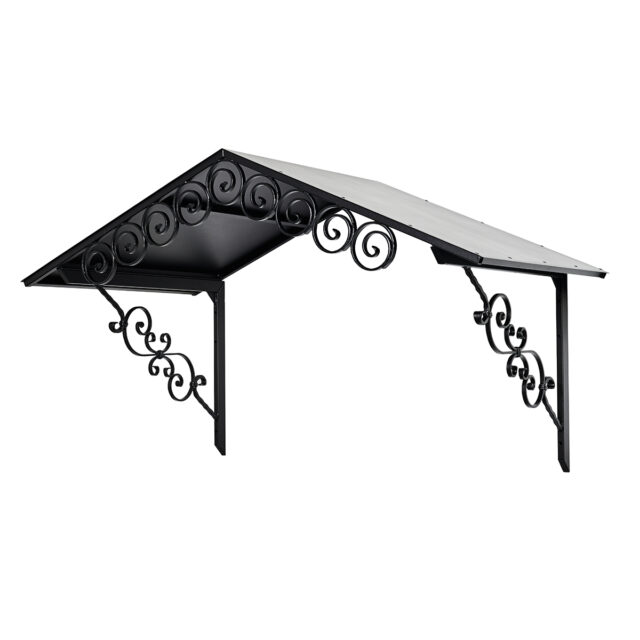 Karjakattoinen musta ovikatos ja ovilippa rappuun