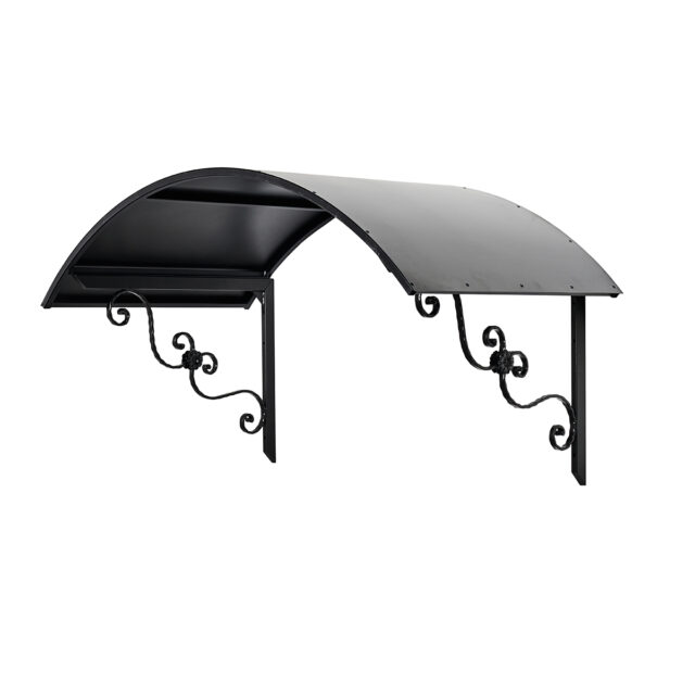 Kaareva ovikatos mustana, valkoisena tai harmaana.