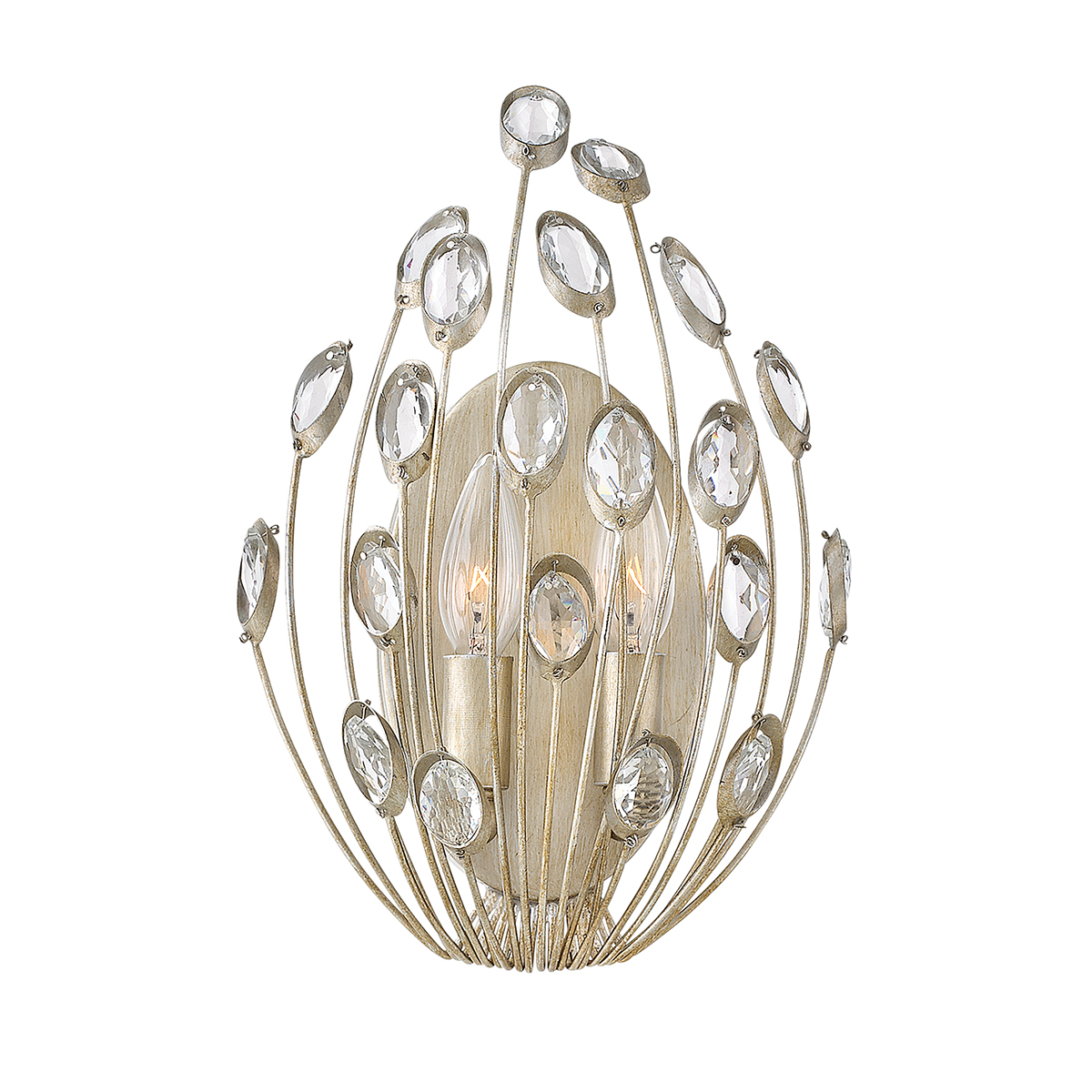 Seinavalaisin kristalleilla patinoitu hopea tulah2 | Sisustusliike Portiikki Kristallivalaisin seinälle