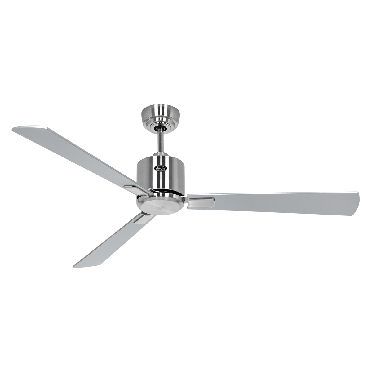 Tuuletin_kattoon_ECONEOIII132_kiillotettukromi_valkoinenharmaa_3_lapaa | Sisustusliike Portiikki Hiljainen kattotuuuuletin, tuuletin kattoon, hiljainen ja yksinkertainen kattotuuletin.