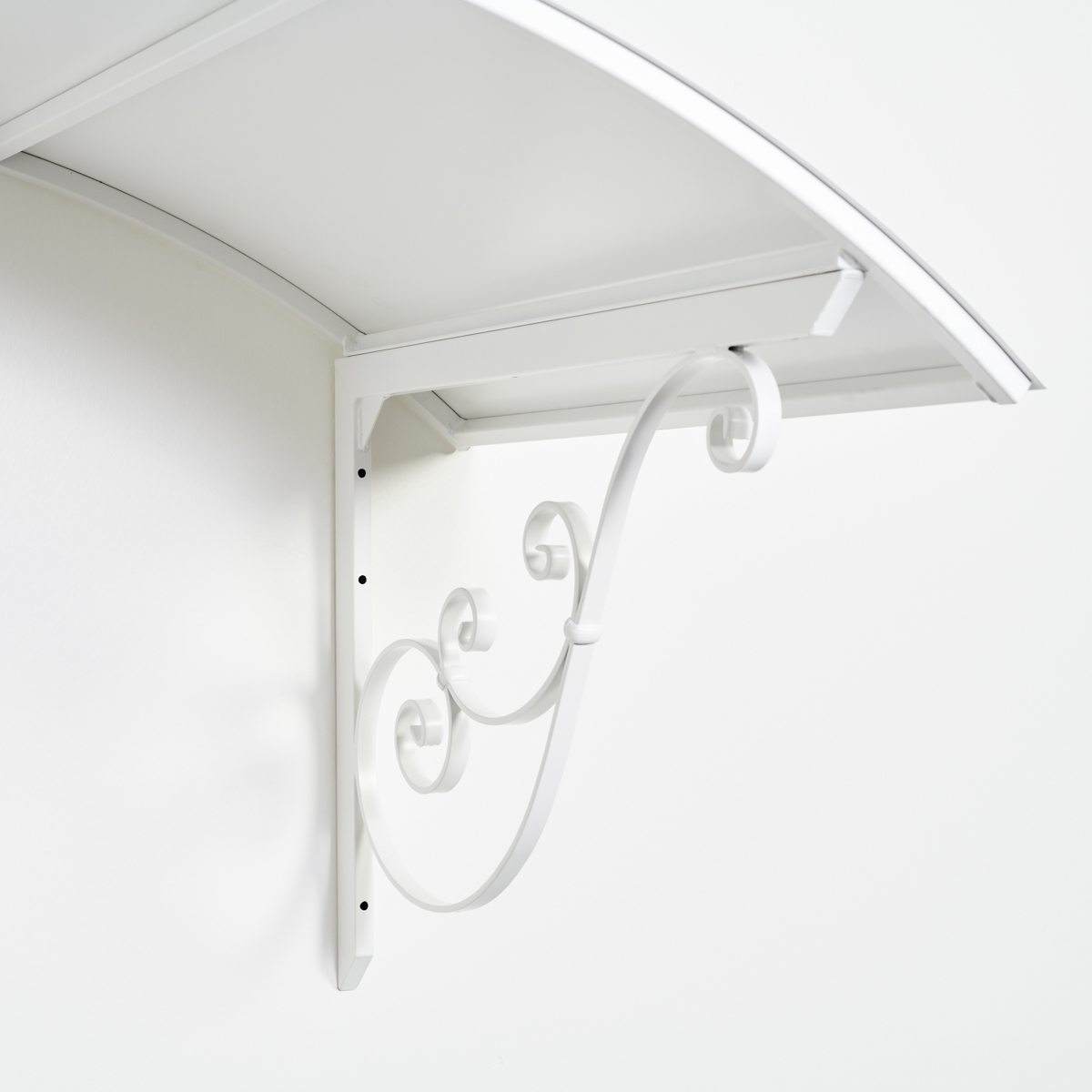 Valkoinen ovikatos 1 yk 3 | Sisustusliike Portiikki Valkoinen kaareva ovikatos.